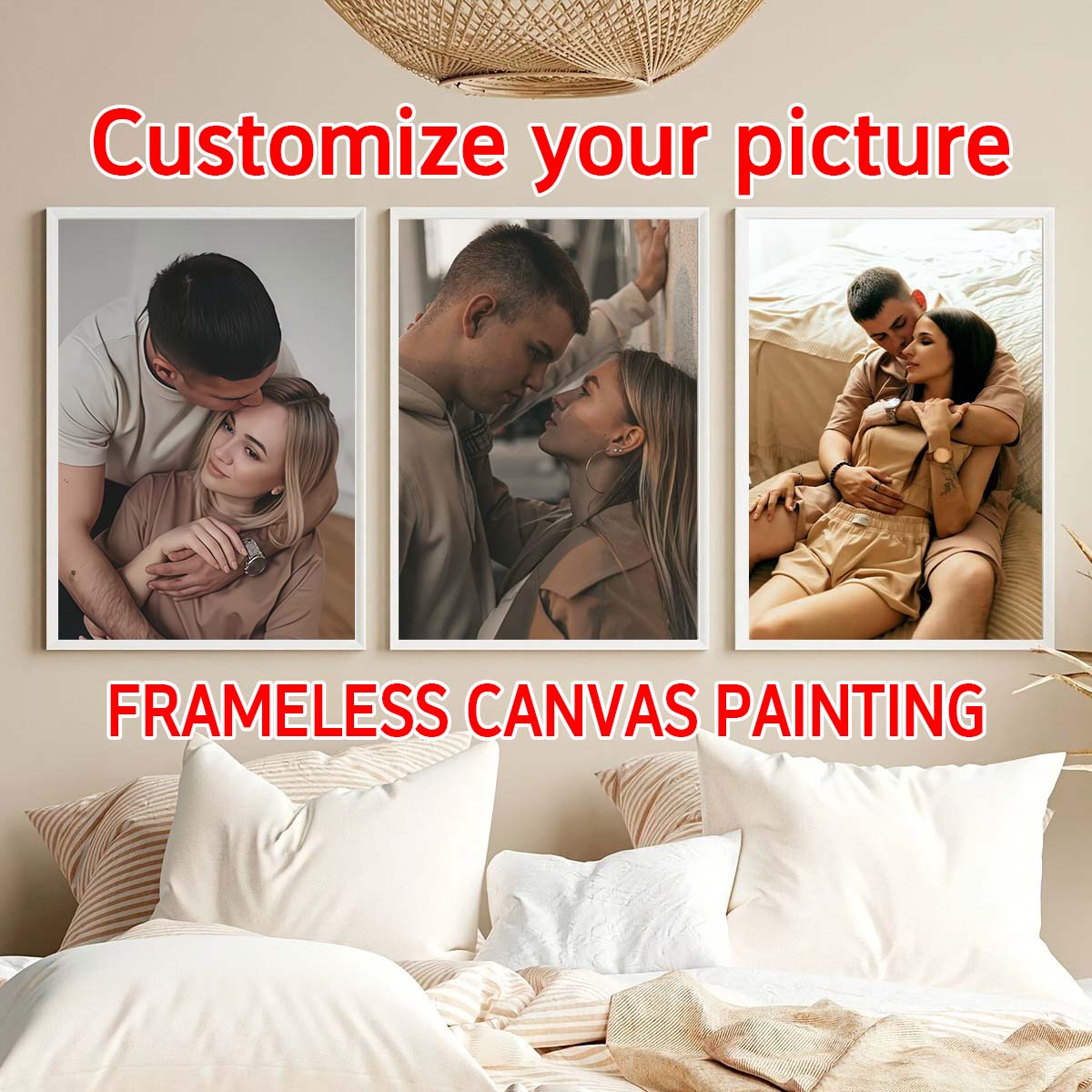 Textiles For Home - ภาพสามชิ้น - ภาพวาดสีน้ำมันแบบ 2D พร้อมกรอบไม้หรือภาพพิมพ์บนผ้าใบแบบไม่มีกรอบ ปรับแต่งได้ตามต้องการสำหรับบ้าน