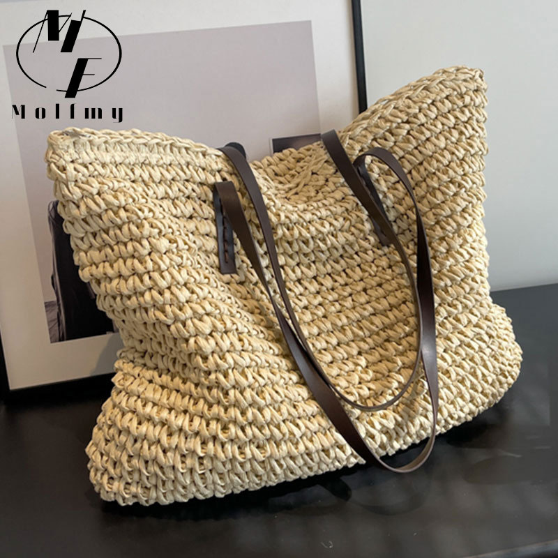 Home Textiles Store - กระเป๋าโท้ทสานจากวัสดุธรรมชาติ ดีไซน์หรูหรา ขนาดใหญ่ จุของได้เยอะ เหมาะสำหรับใช้ในชีวิตประจำวัน กระเป๋าสะพายไหล่สำหรับไปชายหาด