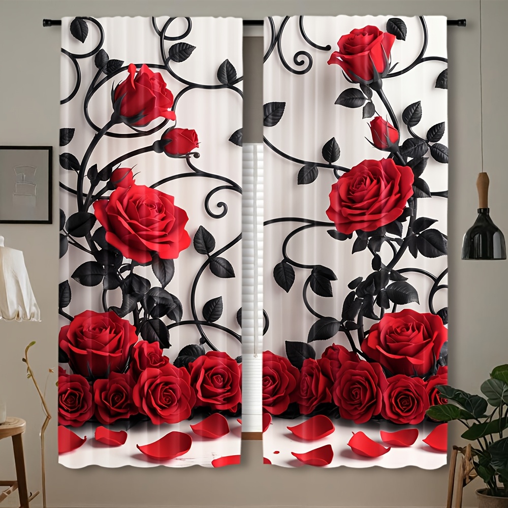 ผ้าม่านลายดอกกุหลาบสีแดงสุดหรู - Home Textiles Luxury Curtains บทวิจารณ์และราคา