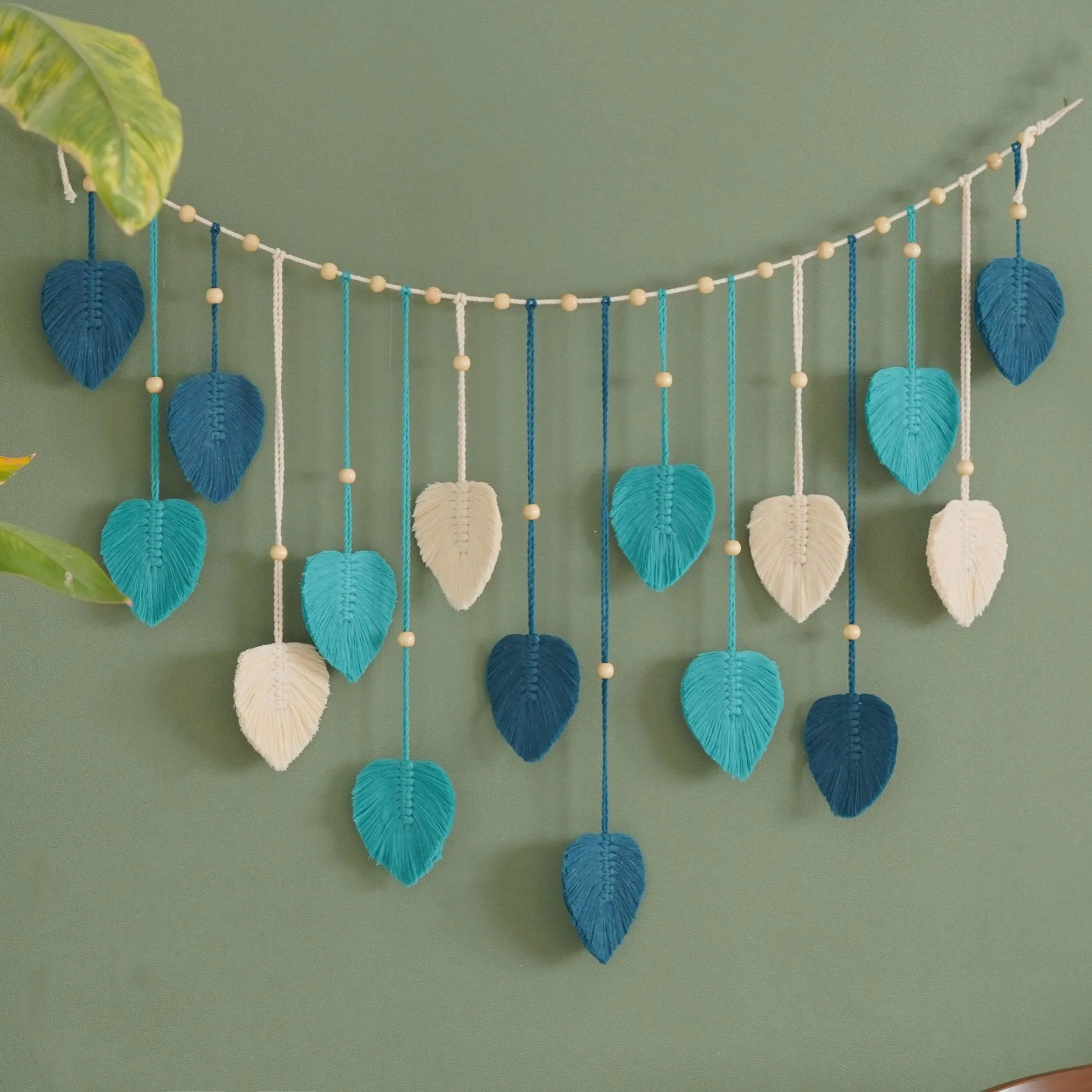1 Pc สีเขียวใบ Garland, Macram - Home Textiles Store บทวิจารณ์และราคา