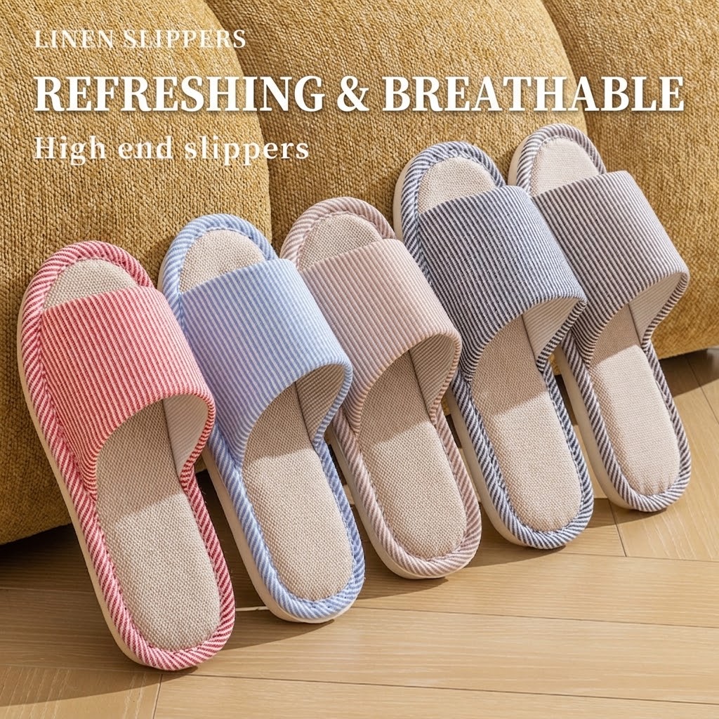 รองเท้าแตะผ้าลินินระบายอากาศสำ - Textiles For Home บทวิจารณ์และราคา