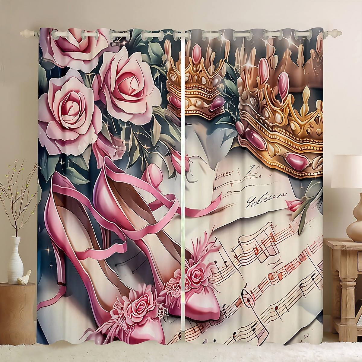 ม่านอาบน้ำลายกุหลาบสีชมพู ม่าน - Home Textiles Luxury Curtains บทวิจารณ์และราคา