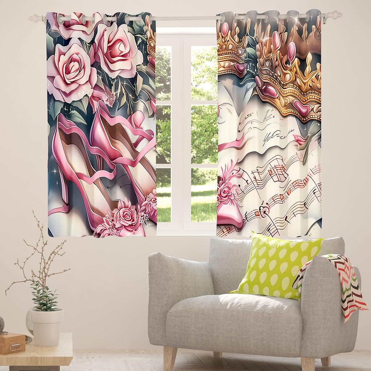 ม่านอาบน้ำลายกุหลาบสีชมพู ม่าน - Home Textiles Luxury Curtains บทวิจารณ์และราคา