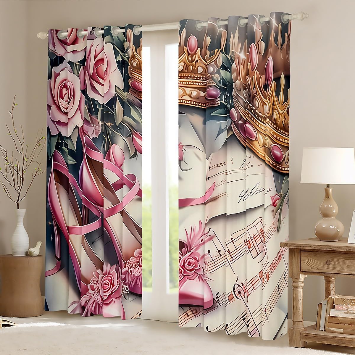 ม่านอาบน้ำลายกุหลาบสีชมพู ม่าน - Home Textiles Luxury Curtains บทวิจารณ์และราคา